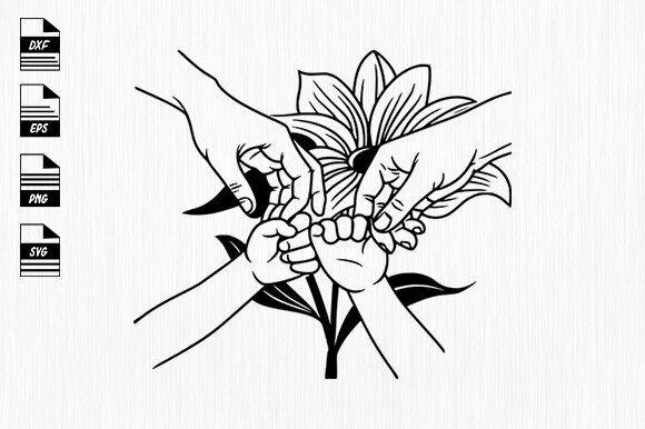 Mom and Babies Hands with Flower SVG for Crafts and Graphics