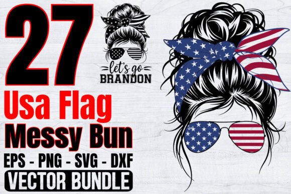USA Flag Messy Bun Svg Bundle for Crafts and Graphics